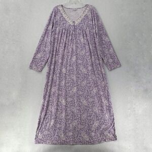 Adonna Nightgown Long Sleeves Purple Paisley Super Soft XL Lace Trim‎